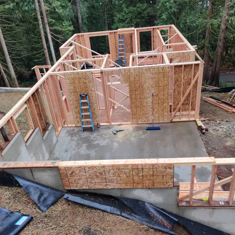 First-floor wall framing above the concrete foundation of my second house